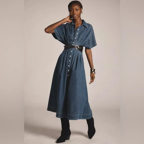 Anthropologie Blue Midi Dress - Picture 1 of 7